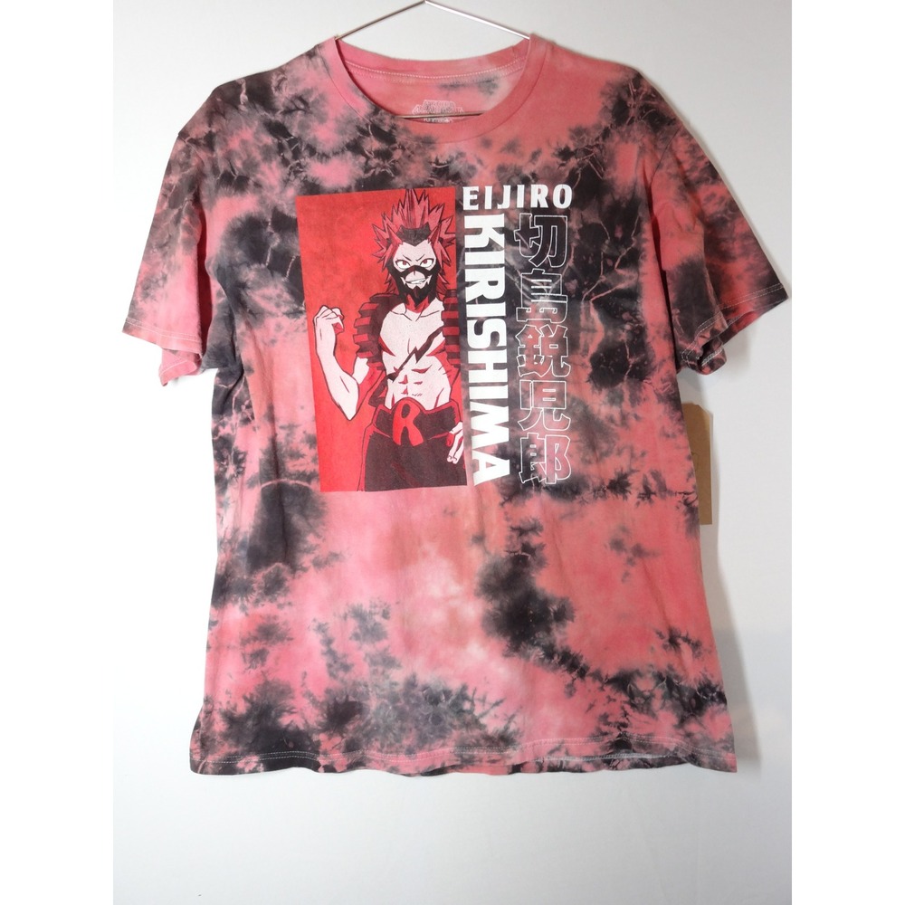 My Hero Academia Kirishima T-Shirt Unisex Large Pink Black Tie-Dye Anime Graphic